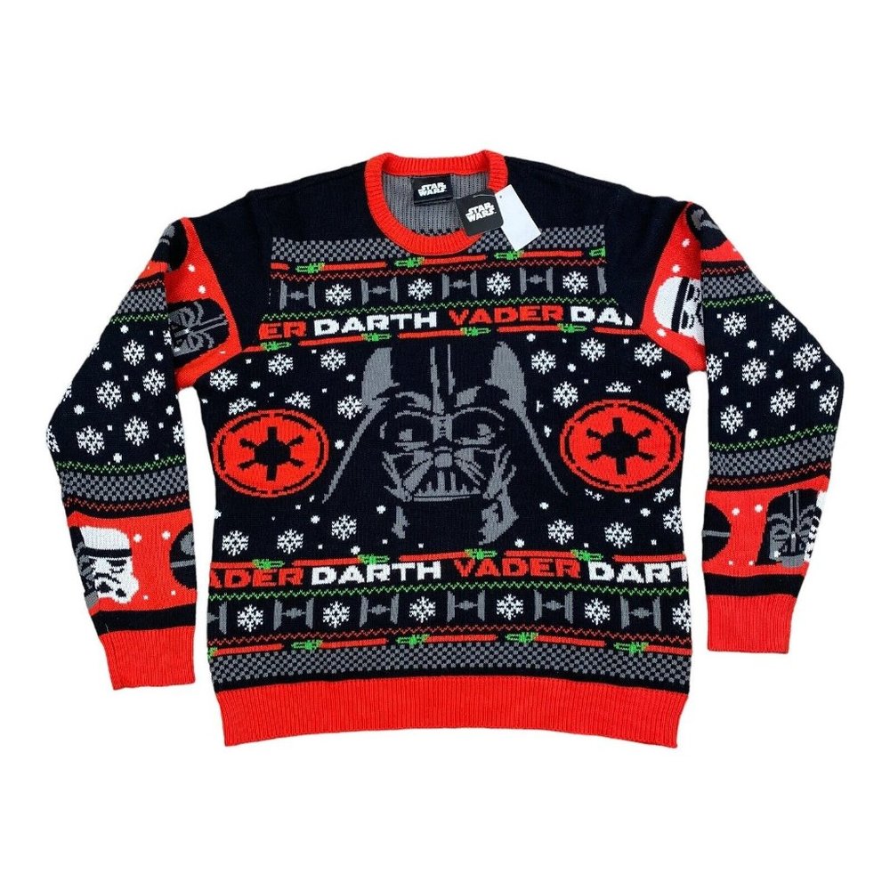 Star Wars Darth Vader Geeknet Ugly Christmas Sweater Men XXL Black Crew Neck NWT